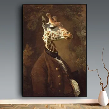 

Giraffe In Dress Classical Canvas Paintings on The Wall Art Posters and Prints Portrait of Mr. Giraffe Canvas Art Wall Pictures