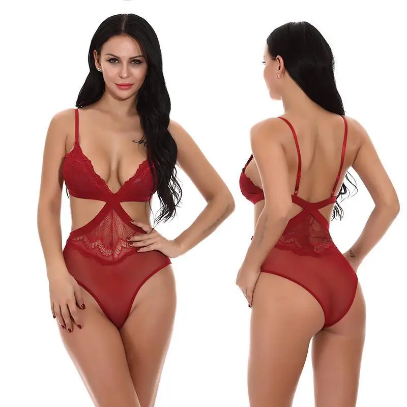 Женское кружевное белье Глубокий v-образный вырез Babydoll цельное мини-боди комбинезон платье