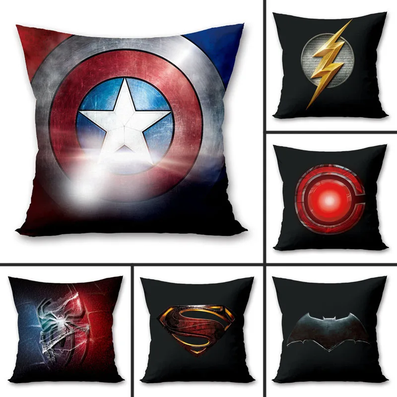 

1PC 45x45cm Superhero Marvel Superman Iron Spiderman Polyester Peachskin Pillowcases Waist Pillow Cover Decorative Pillows Cover