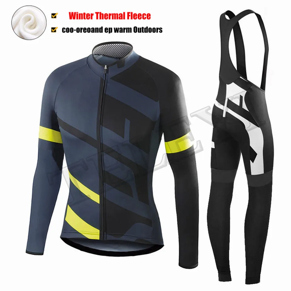 Cycling set Черная велосипедная одежда с длинным рукавом, Теплая Флисовая одежда Ropa Invierno MTB, зимняя одежда для велоспорта - Цвет: Cycling set
