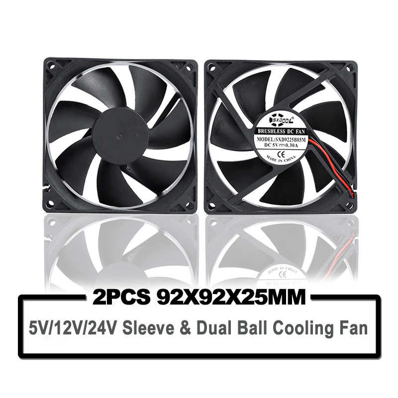 2PCS SXDOOL 90mm 92mm computer Fan 92x92x25mm DC 5V 12V 24V 2PIN 3PIN Cooling Cpu Cooler Fan 9225 Sleeve/Ball Bearing Fan