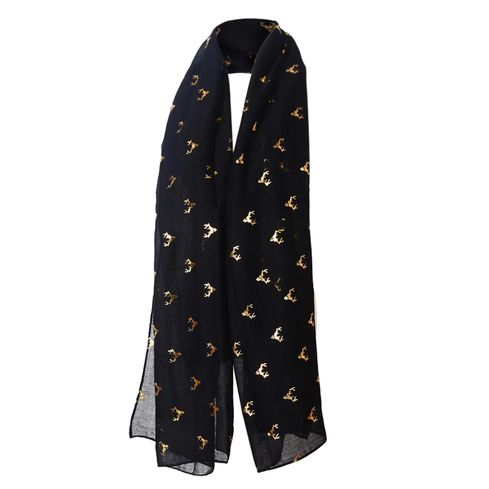 Рождественский шарф, зимние женские шарфы для взрослых, модный шарф с принтом лося, шаль, шарф, платок, femme bufanda Cachecol - Цвет: Черный