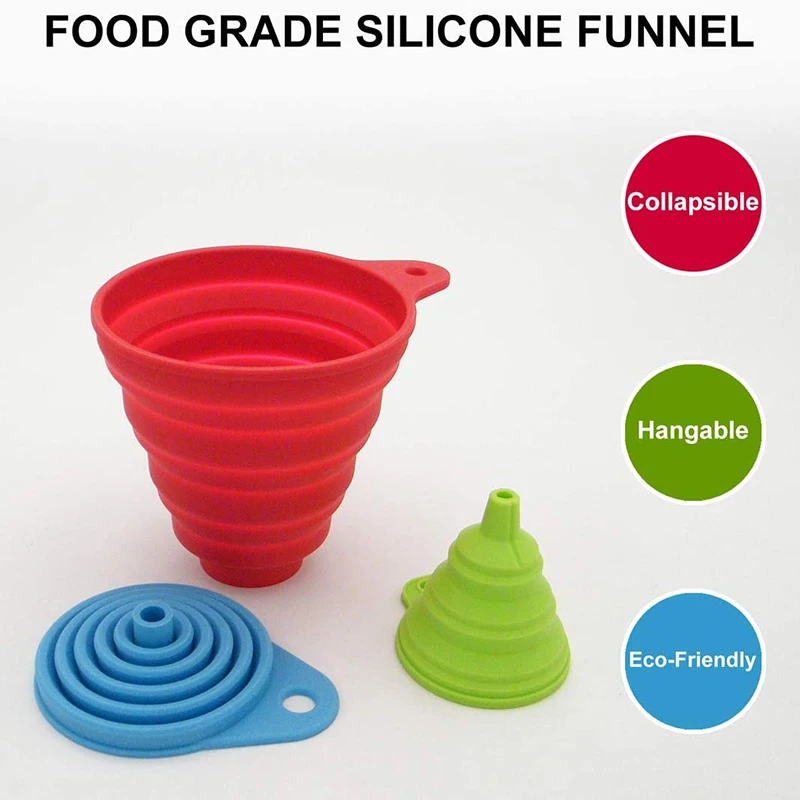 3 Sizes Silicone Folding Funnels Kitchen Portable Universal Funnel Liquid Fill Transfer Auto Engine Oil Petrol Change Funnel