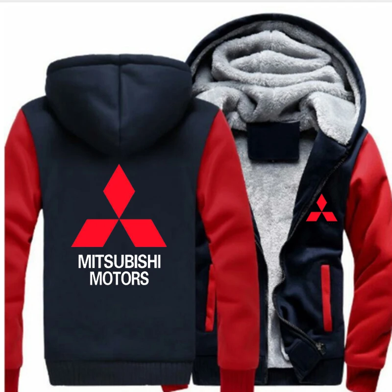 Мужской бренд Mitsubishi, зимняя куртка с капюшоном на молнии, Мужское пальто, повседневная утепленная толстовка с логотипом, модные толстовки с красным принтом