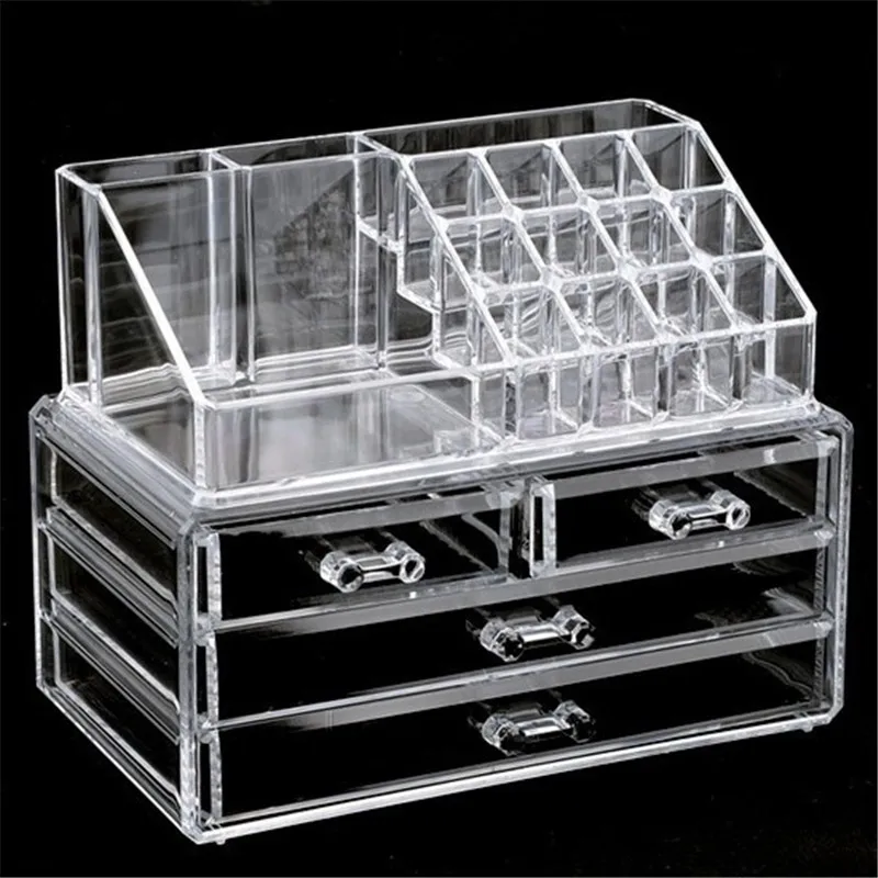 Clear Makeup Case 4 Drawer 16 grid Cosmetic Organizer Jewelry Storage Acrylic Box | Дом и сад