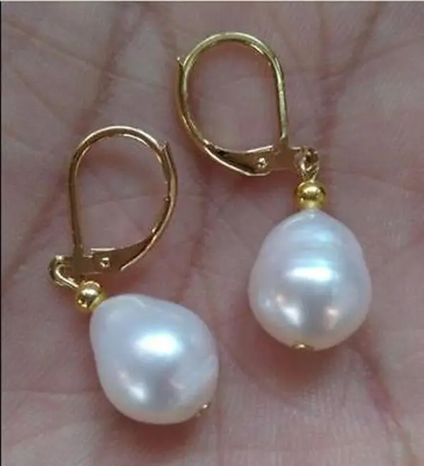 

AAA Huge 10-13mm Natural White South Sea Pearl Earrings 14k/20