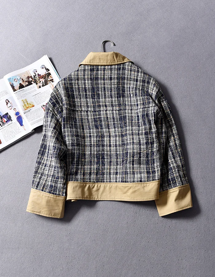 

KT16 Western Style Joint Design Fake Pocket Decoration Graceful Loose-Fit Turn-down Collar Coat Spring And Summer WOMEN'S Dress
