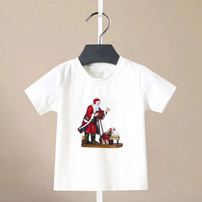 Kawaii/Новинка; Рождественская рубашка для девочек забавная футболка для мальчиков с изображением снеговика, лося, напитка, пива модная детская футболка Повседневная Милая футболка с короткими рукавами