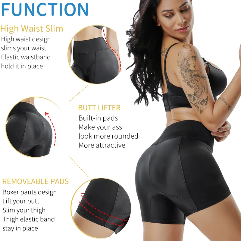 Women Butt Lifter Removable Padded Hip Enhancer Shapewear High Waist Thigh Slimmer Seamless Tightening Abdomen Body Shaper Plus