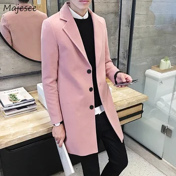 

Wool Men Thicker Single Breasted Solid Simple All-match Slim Turn-down Collar Overcoats Mens Large Size Winter Woolen Outerwear