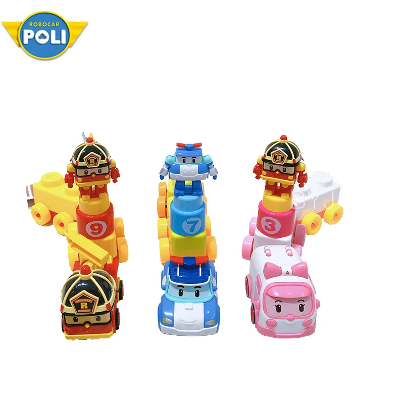 ROBOCAR POLI обучающий строительный блок сумка-тоут полицейский автомобиль Рабочий стол пластиковые детские игрушки подарок на день рождения