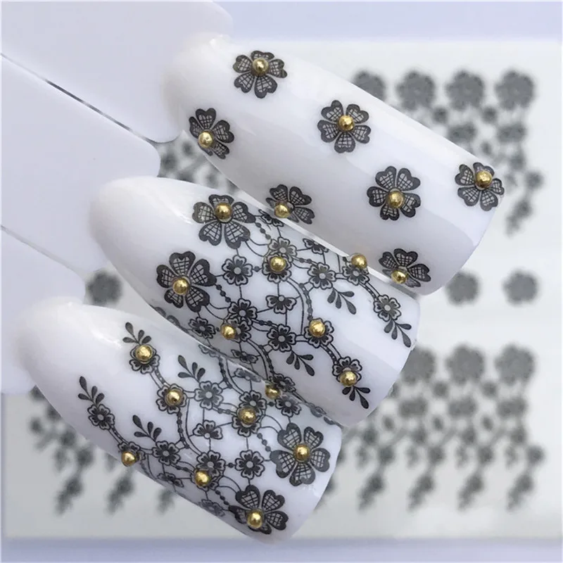 Black Sexy Lace Nail Art Water Transfer Nail Tips Decal Temporarily Tattoo Watermark Sticker Decor Tool 1 Sheet