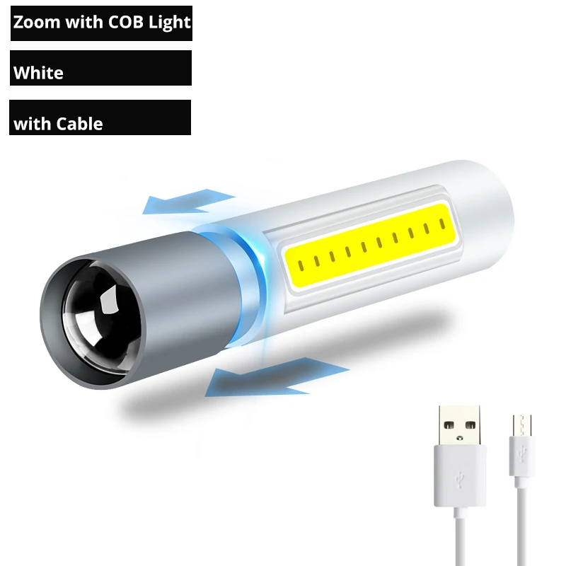 Zoom With COB Torch Светодиодный фонарик высокого качества Мощный мини светодиодный фонарь IP4 водонепроницаемый дизайн Penlight 600 мАч USB Перезаряжаемый для ночного освещения - Испускаемый цвет: Zoom With COB Torch