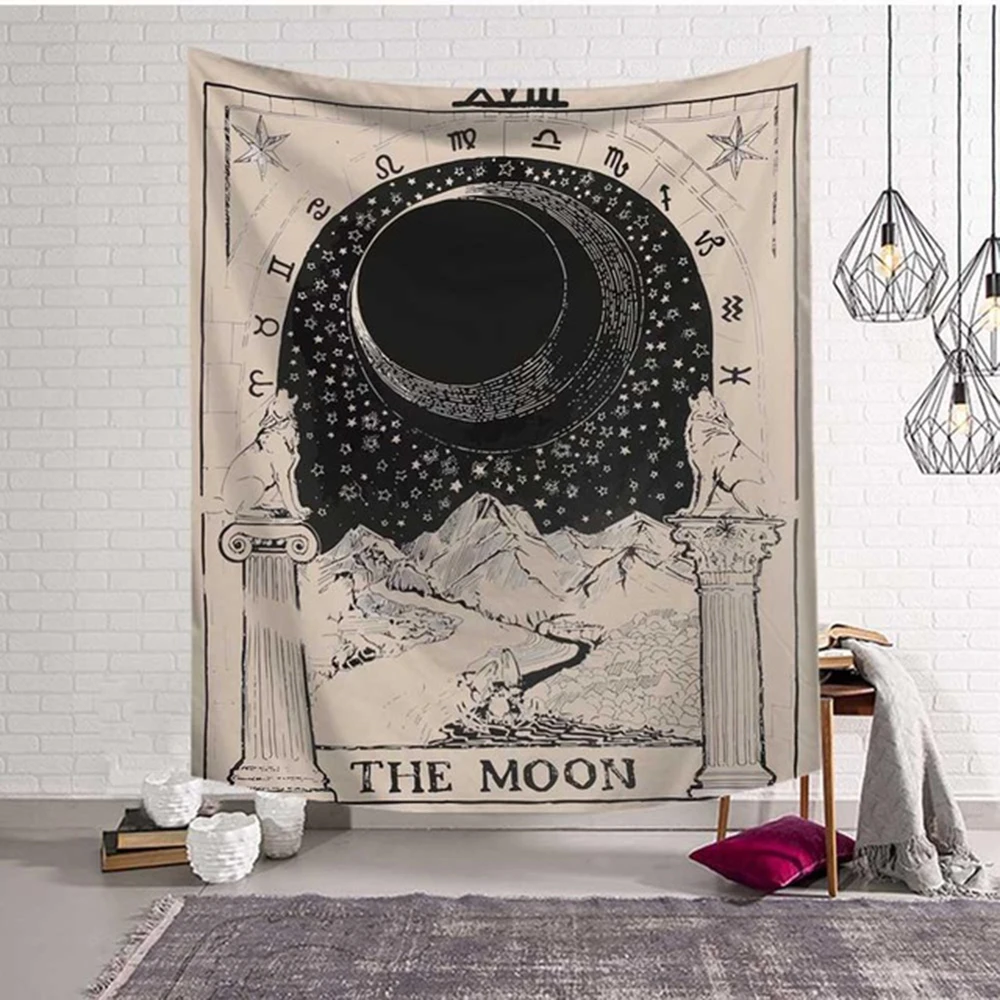 

Moon And Sun Tarot Tapestry Witchcraft Hippie Mandala Psychedelic Tapestries Wall Hanging Beach Throw Rug Carpet Home Decor