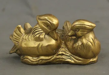 

Chinese Copper Brass Mandarin Duck Loving Bird Devoted Couple Statue Sculpture