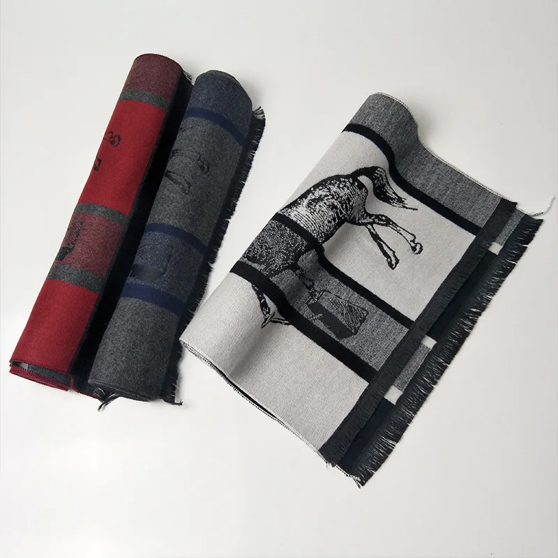 

2020 Winter Cashmere Scarf For Men Luxury Animal Print Pashmina Scarfs 180*30cm Fashion Men Business Neck Scarves Long Stole Red