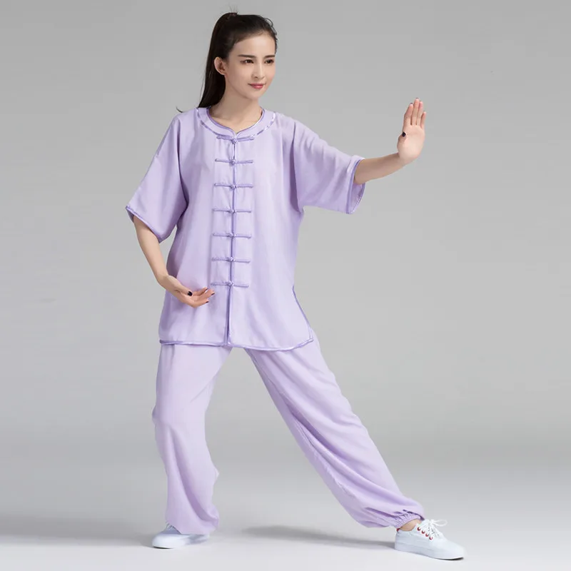 purple Традиционная китайская одежда для мужчин форма для кунгфу ушу костюмы для женщин Единоборства тайчи костюмы утренняя спортивная одежда - Цвет: purple