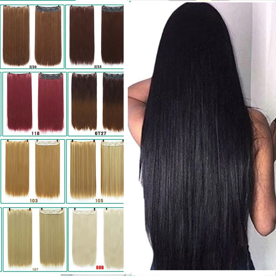Xnaira 24 ''длинная прямая женская Сережка для наращивания волос черный коричневый высокотемпературный синтетические волосы на клипсах натуральные заколки для волос