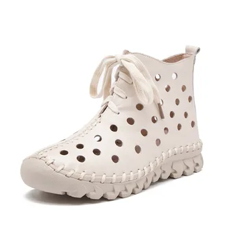 

Summer cave cool boots inside and outside genuine leather women's boots handmade top layer cowhide soft bottom hollow shoes