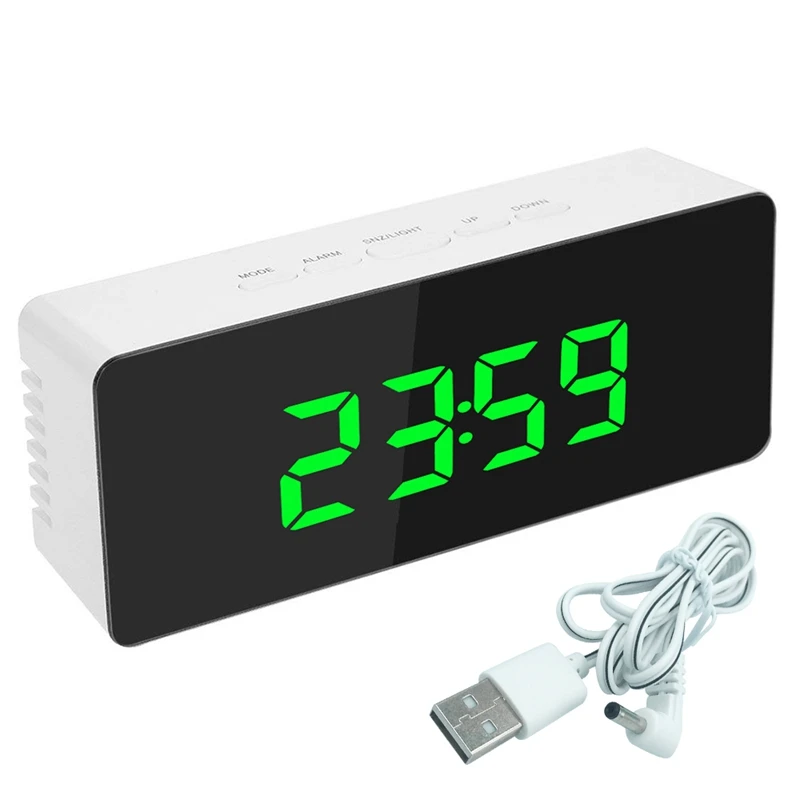Urijk цифровой зеркальный светодиодный дисплей Будильник Температура Календарь USB/AAA питание электронные многофункциональные повтора настольные часы - Цвет: green