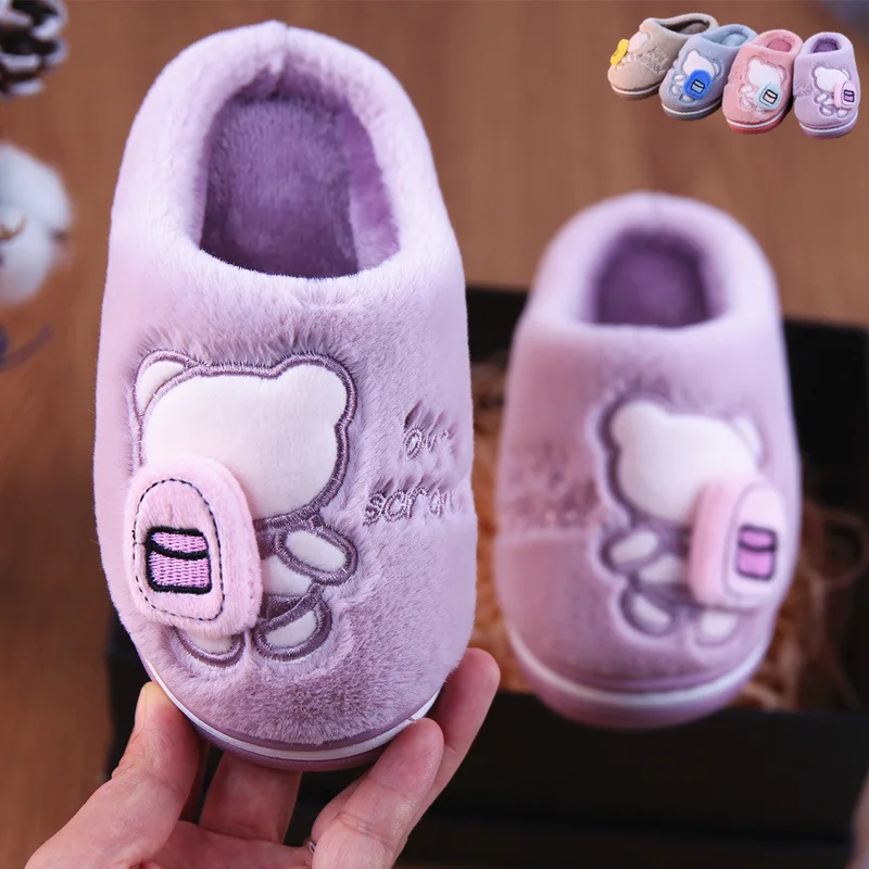 

slippers to kid fur slides winter indoor shoe child girl slippers boy soft sole warm plush shoes 2020 newly