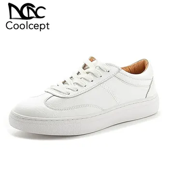 

CoolCept Women Vulcanized Shoes Leather Lacing Platform Women Sneakers Soft Sewing Casual Outdoor Footwear Size 34-40