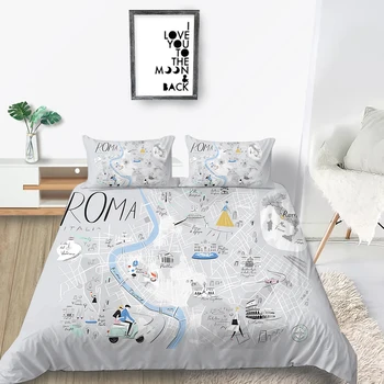 

City Map Bedding Set Single Artistic Fashionable Cartoon Duvet Cover Grey Queen King Twin Full Double Unique Design Bed Set
