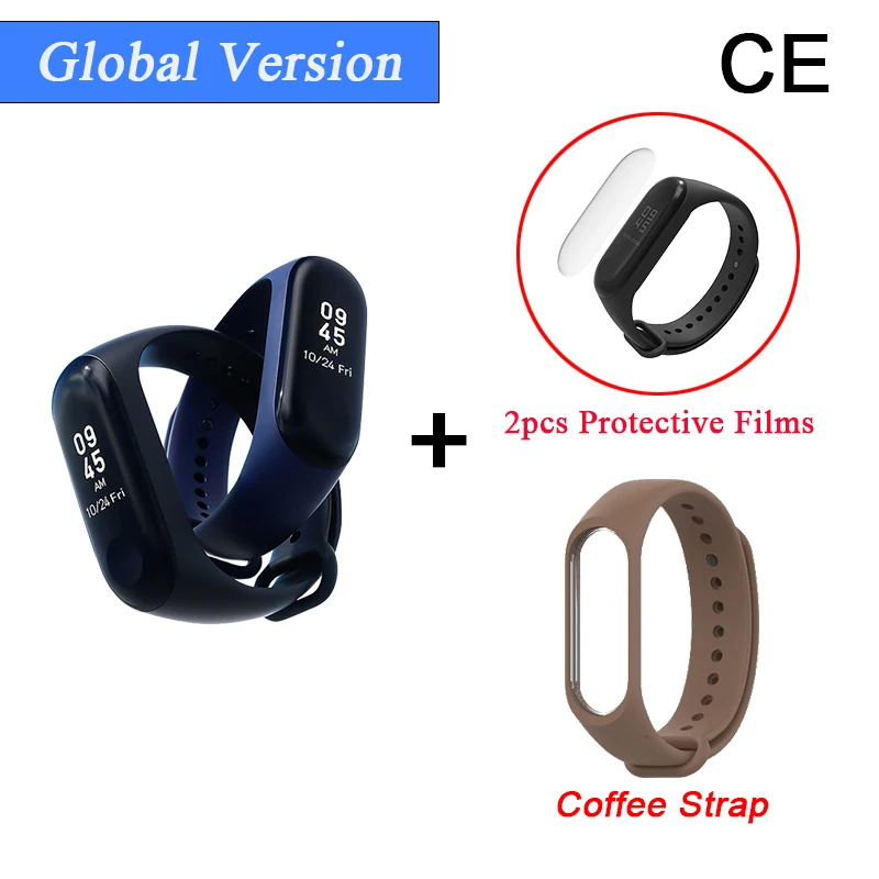 CE Add 2Film Coffee Глобальная версия Xiao mi Band 3 mi band 3 Смарт Bluetooth фитнес-трекер OLED экран водонепроницаемый смарт-браслет - Цвет: CE Add 2Film Coffee