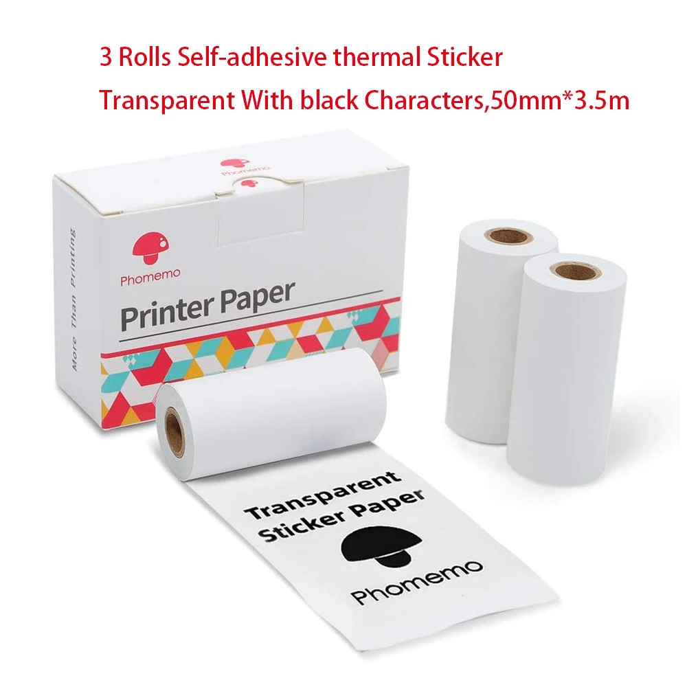 Phomemo – Papier Thermique Autocollant Noir Sur Blanc 53mm X 3.5mfor  T02/m02x Mini Imprimante Thermique Portable, 3 Rouleaux/boîte - AliExpress