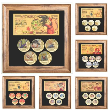 

Japanese Anime Dragon Ball Z Goku Gold Plated Coins Gold Banknote In Photo Frame Set One Piece Naruto Saint Seiya Souvenir Gifts