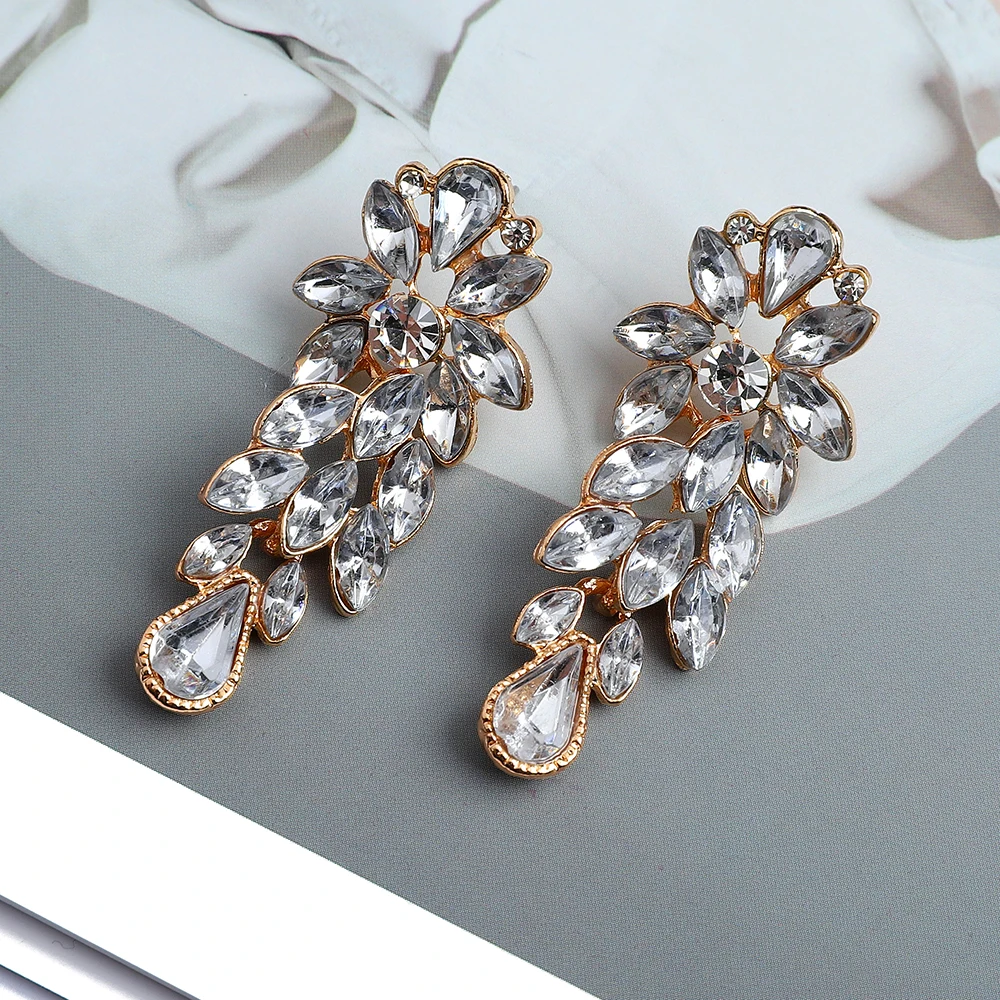 Women Dangle Earrings Metal Alloy Hollow Vintage Emo Leaves Crystal Boho