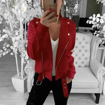 

2019 New Women Lapel Long Sleeve Jacket Coats Cool Girl Zip Up Biker Flight Casual Top Coat Spring Autumn Fashion Outwear