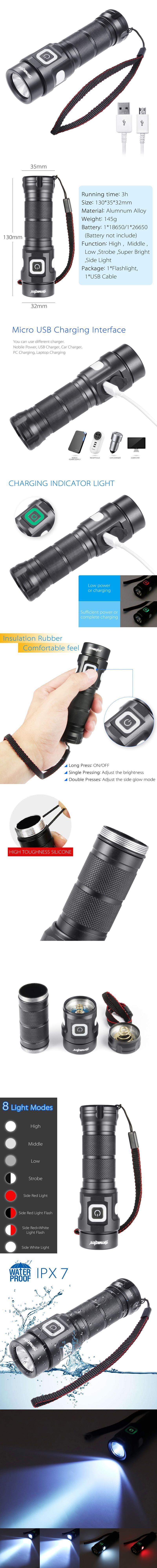 1500LM 8 режимов COB Светодиодный фонарь 18650 фонарик Ночной светильник с USB Перезаряжаемый