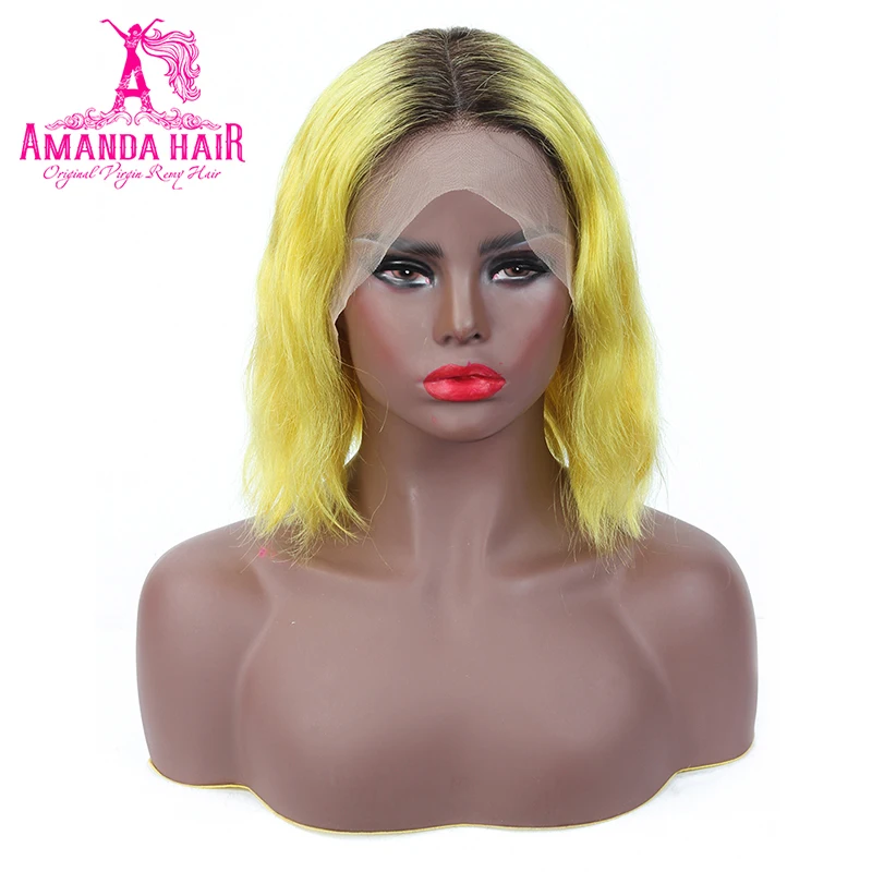 

Amanda T1b/yellow Body Wave Short Bob Wig Human Remy Hair 13x6 Lace Front Wigs Middle Part Brazilian Hair Wig Pre Plucked