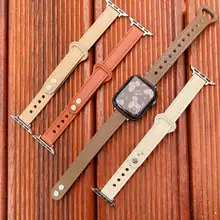 

Leather Strap For apple watch 7 band 41mm 45mm correa 38mm/42mm women belt Slim loop bracelet iwatch series 6 se 5 4 3 40mm 44mm