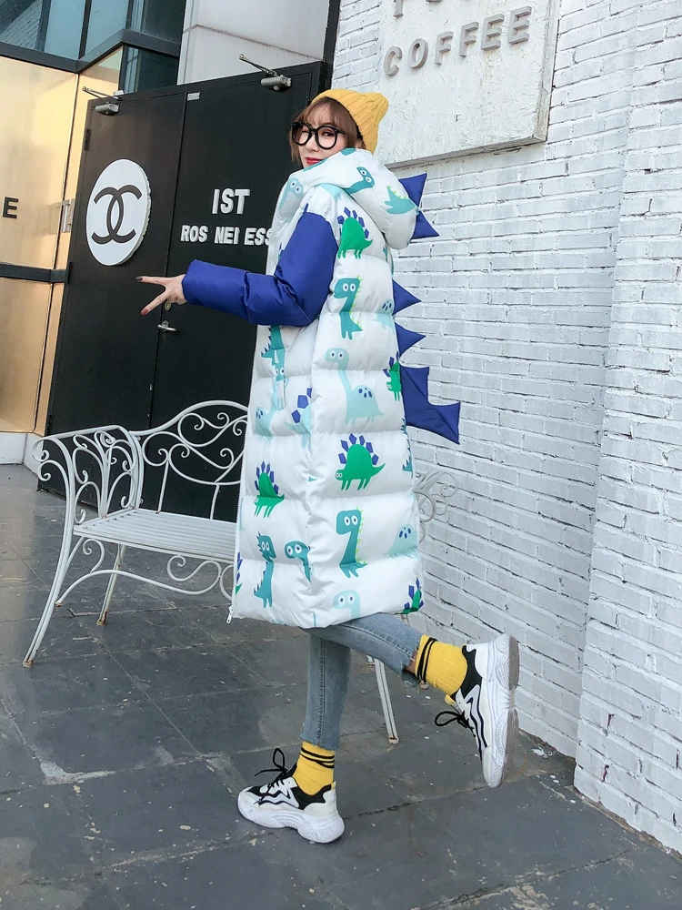 QING MO черно-белые женские парки с капюшоном зимние женские парки с животными Женская широкая куртка с талией милое пальто ZQY2360
