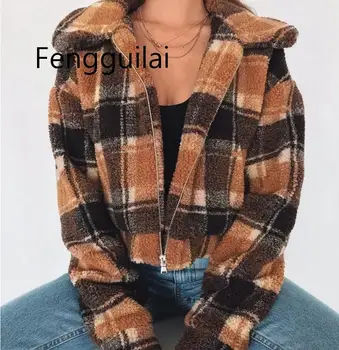 

Plaid imitation cashmere jacket winter warm furry jacket female autumn Sweatshirts 2019 new women's hoodies