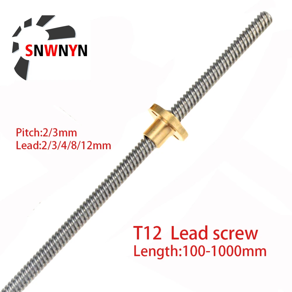 1pc T12 Lead Screw 100mm 150 200 250 300 350 400 450 500 600 1000mm