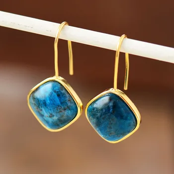 Luxury Women Earrings Square Apatite Dangle Earring Ethnic Unique Bold Lady Gems Stones Earring Jewelry Femme Dropshipping