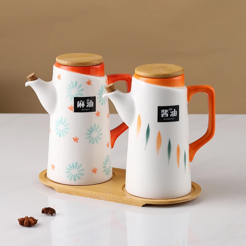 2pcs Ceramic Seasoning Bottle Nordic Style Kitchen Seasoning Jar Set bamboo Lid Salt Shaker Jar Kitchen Accessories