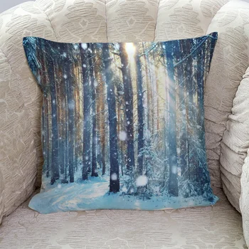 

Woods Birch Snow Scene Pillow Covers Cases Cushion Pillowcase Square Print