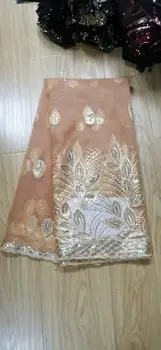 

2020 Sequin Fabric Sparkly Gold Indian Lace Fabric Embroidered Mesh African Lace Sequin Fabric for Dress Sewing YYZ78