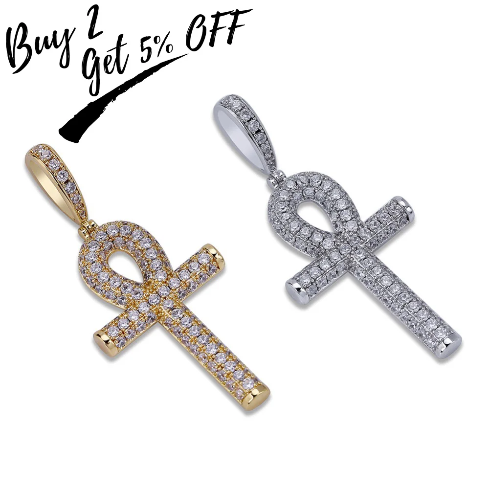 TOPGRILLZ Solid Back Ankh Cross Necklaces Mens Women Hip Hop Pendant Necklaces Iced Out AAA+ Bling CZ Stone Gifts Dropshipping