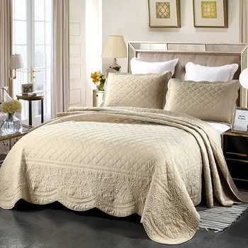 

Plaid Embossing Cotton Quilted Bedspread Queen King Summer Quilts Set Plain Bed Cover Pillow Shams Soft Coverlet 3pcs