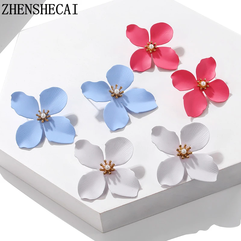 

7 types of Candy Color stud earring print yellow white blue Pink flowers earrings for women wedding party jewelry gift 2019