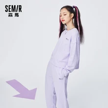 SEMIR-traje de punto suelto para mujer, Tops cortos deportivos con cuello redondo, pantalones informales de cintura elástica con cordón, conjunto nuevo de primavera 2021