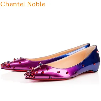 

Purple And Blue Gradient Plating Nails Fashion Spring Patent Leather Shoes Woman Casual Flats Shoe Bottom Zapatillas Mujer