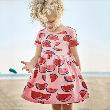 

Summer Casual Dress for Baby Girls Red Pink Cartoon Animal Print Toddler Girl Dress Fashion Princess Dress Children's Clothing