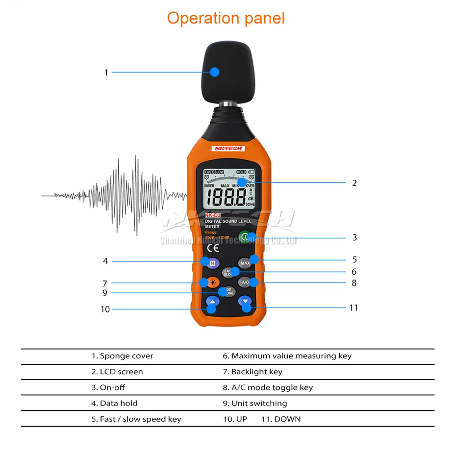 NKTECH NK-D3 цифровой измеритель уровня шума Регистратор Тестер аудио децибел монитор 30-130дб точность 1.5дб быстрый/медленный выбор