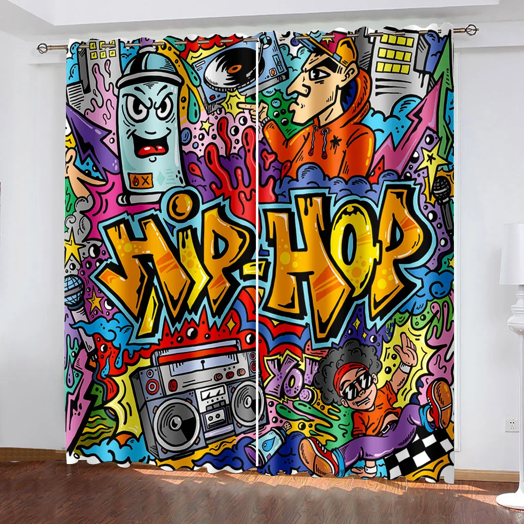 

Window Curtains Boys Teens Hip Hop Style Window Drapes Colorful Blackout Curtain Decor for Living Room Drapes Decor Cortinasカーテン